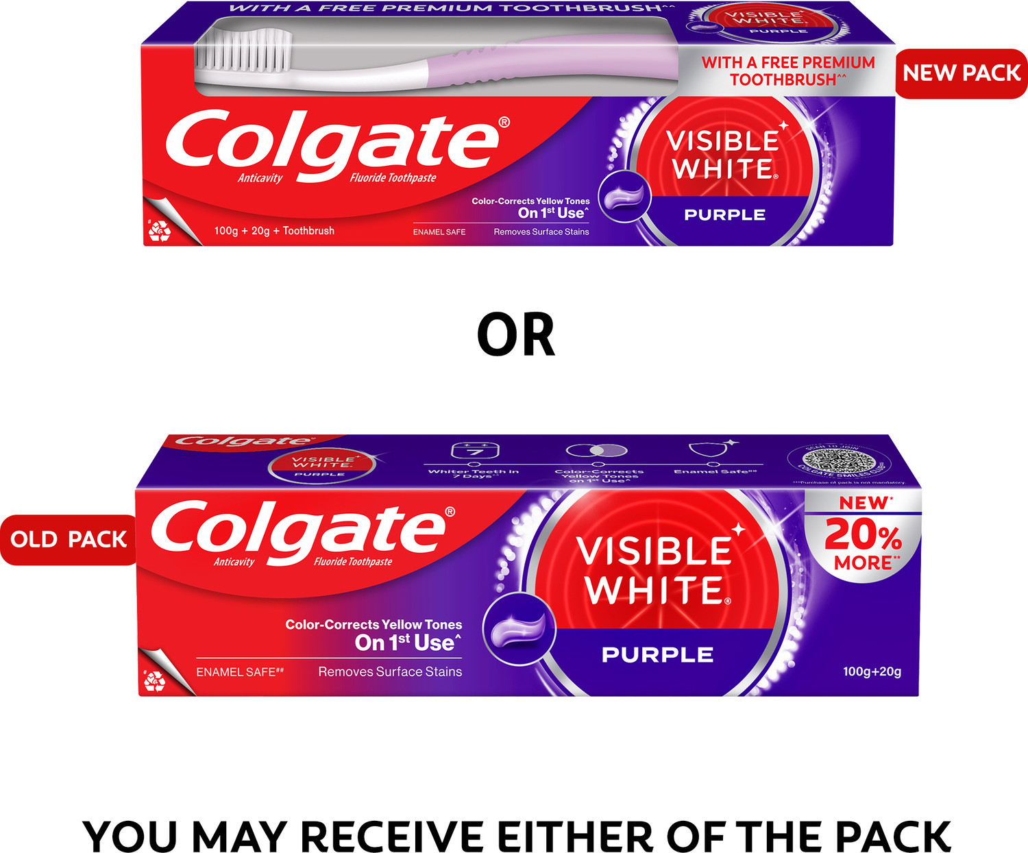 Image of Colgate Visible White Purple , Color-Corrects Yellow Tones on 1st Use and Toothbrush Toothpaste