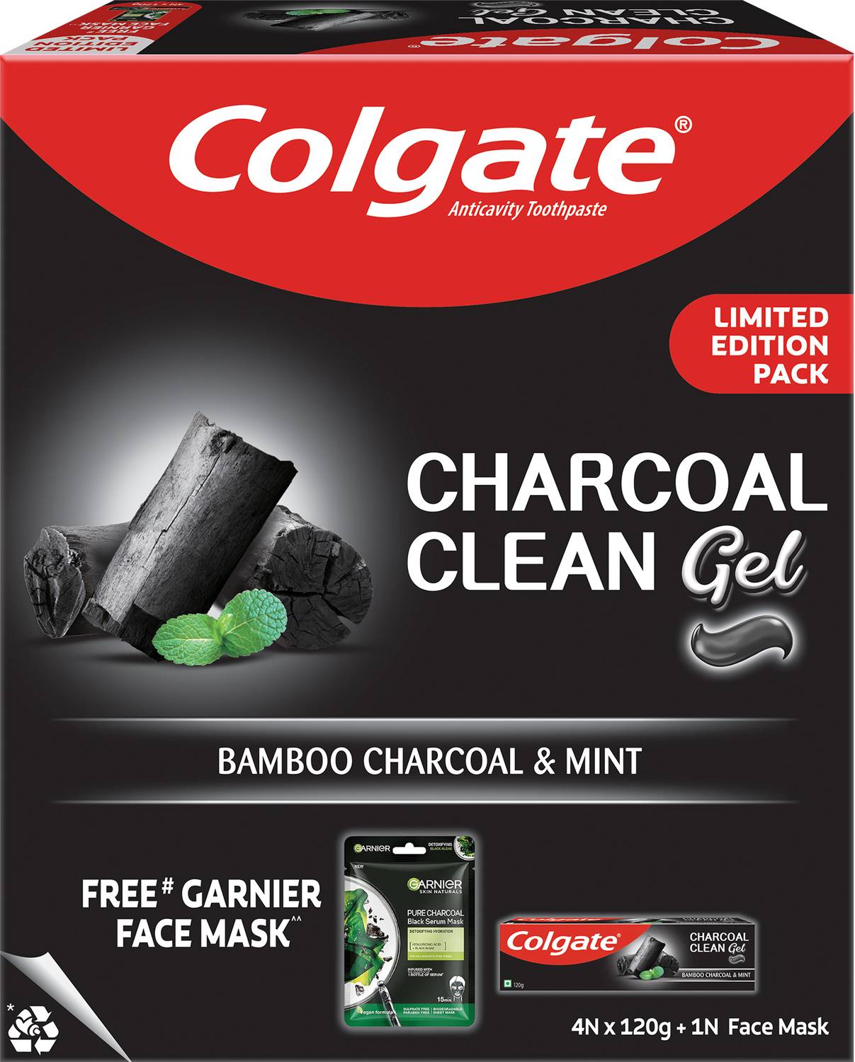 Colgate Charcoal Clean Toothpaste 480g and Garnier Charcoal face