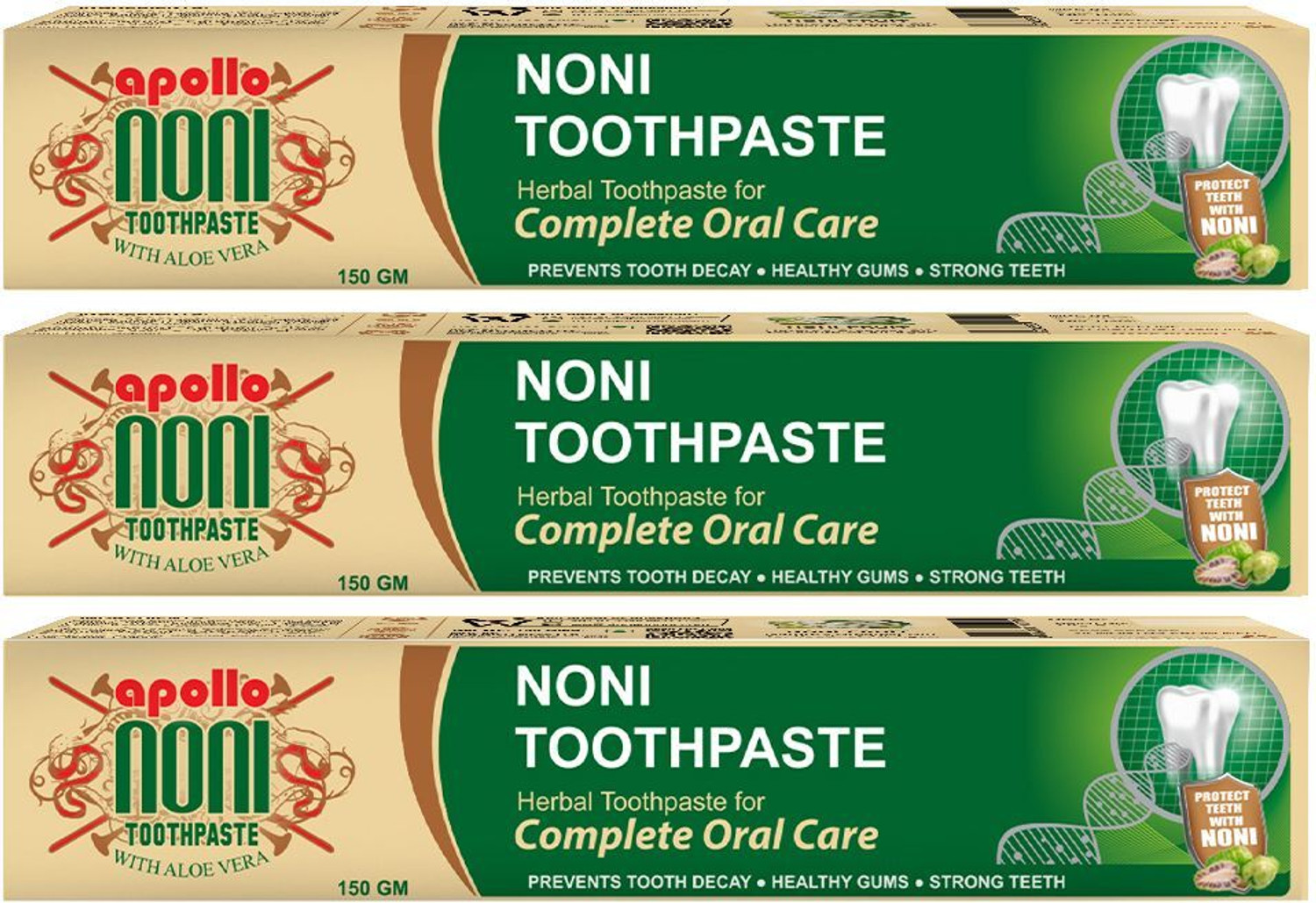 Image of Apollo Noni Toothpaste for Cavity Protection Herbal Toothpaste Toothpaste Pack of 3 Toothpaste