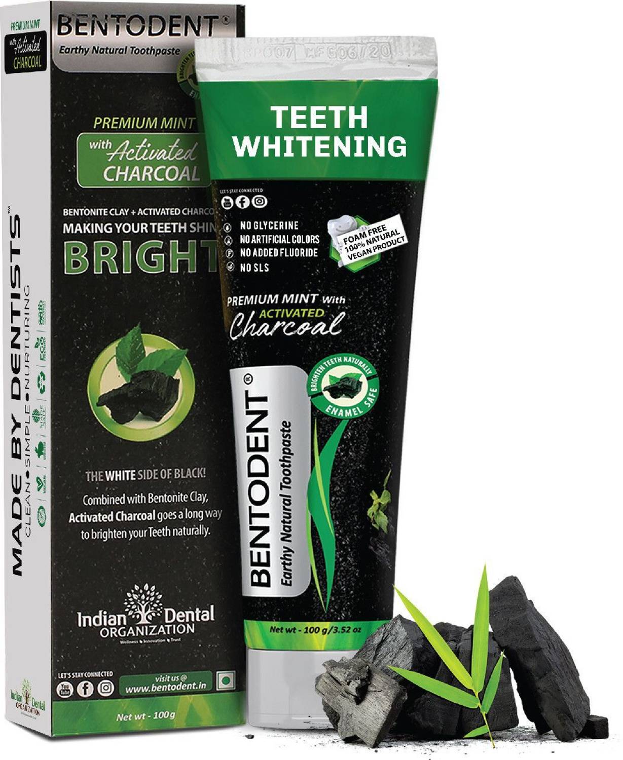 bentodent Charcoal Natural Teeth Whitening Toothpaste 100 g - Image 1
