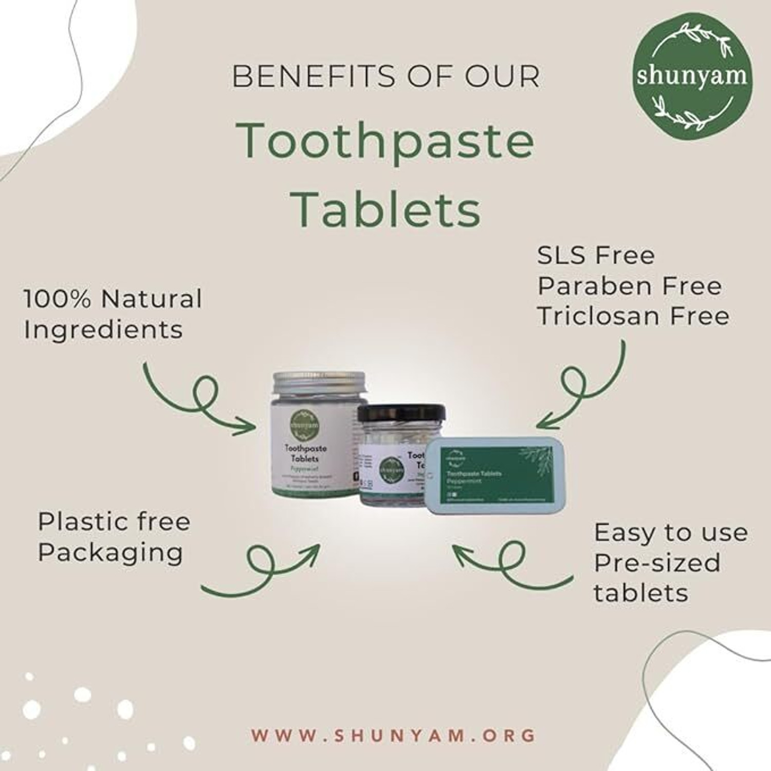 Image of Shunyam Peppermint 180 | SLS-Free, Paraben-Free, Whitening Toothpaste Tablets | Eco-Tab Toothpaste