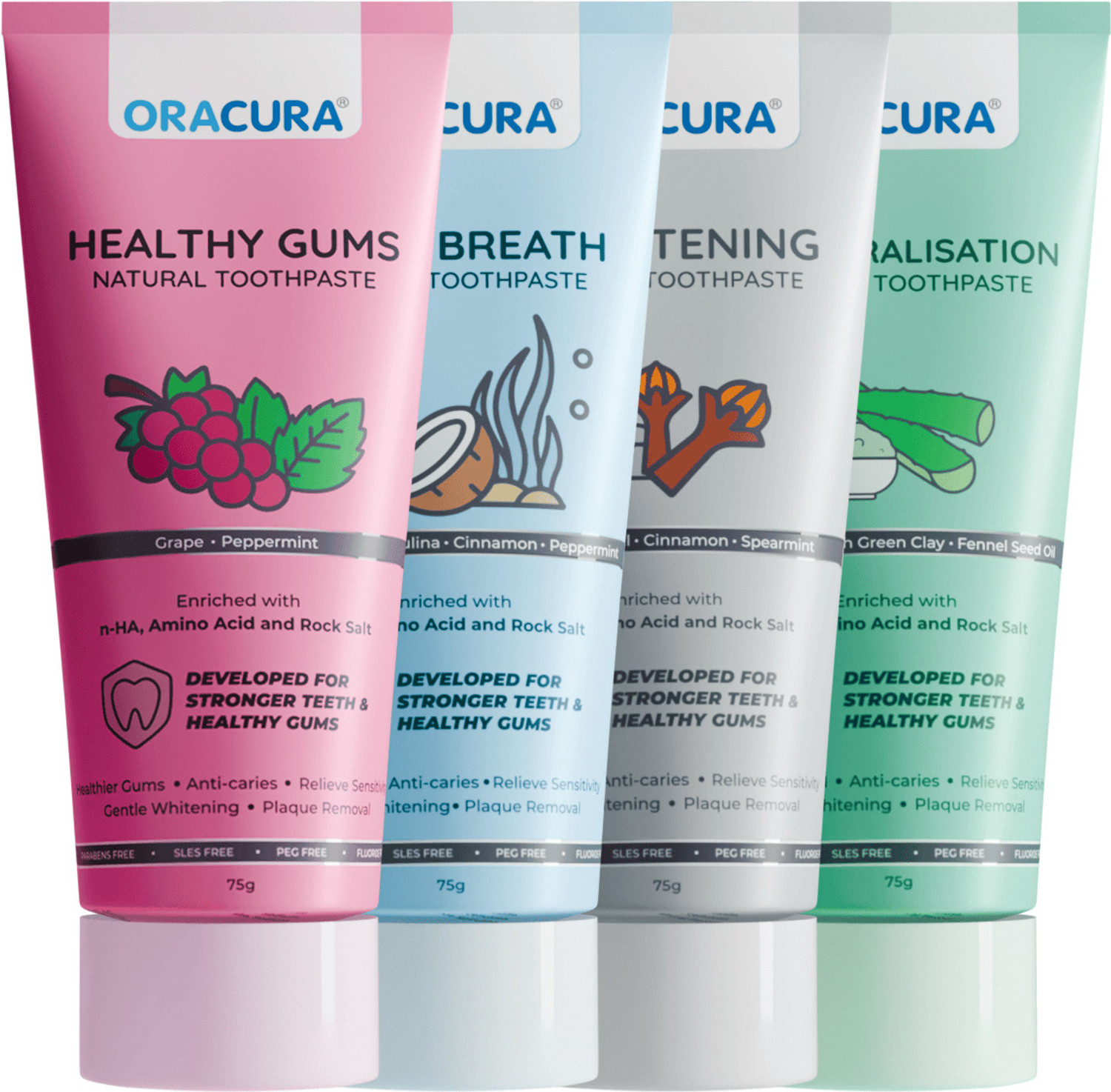 Image of ORACURA Natural Toothpaste for Healthy Gums (Aloe vera+Coconut+Charcoal+Grape) Toothpaste