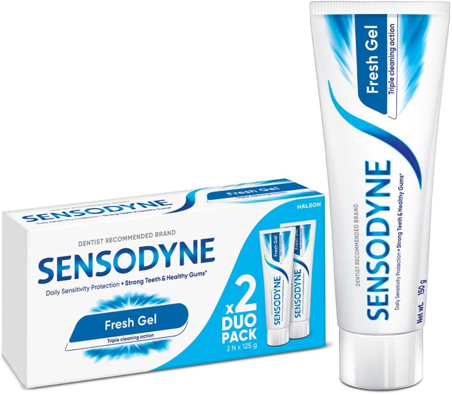 Image of SENSODYNE Toothpaste Fresh Gel Daily Relief Tooth Paste Combo Pack - 250gm 125gm x 2 Toothpaste