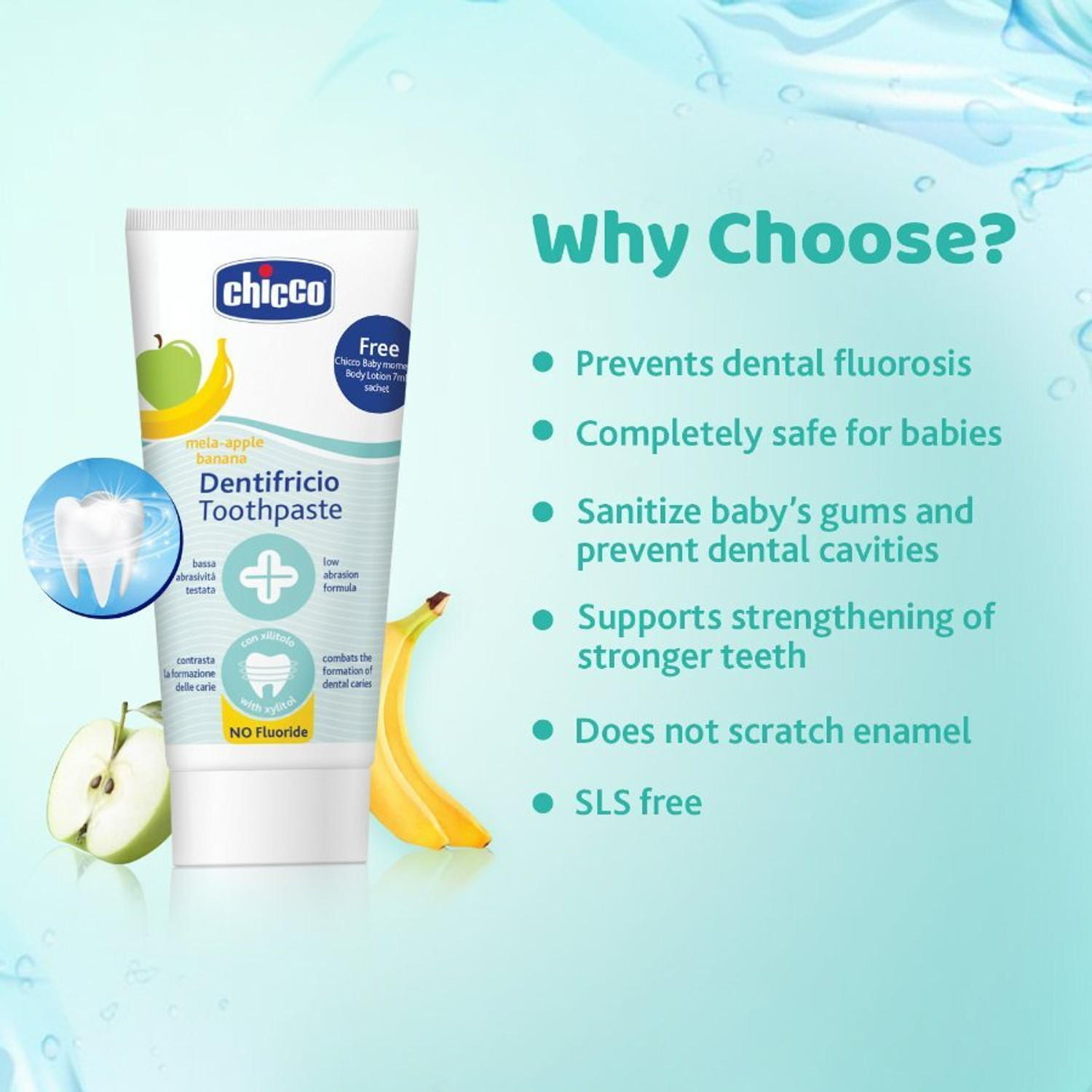 Image of Chicco Toothpaste Apple Banana 6M-6Y NOFL 50G 2P Toothpaste (100 g)