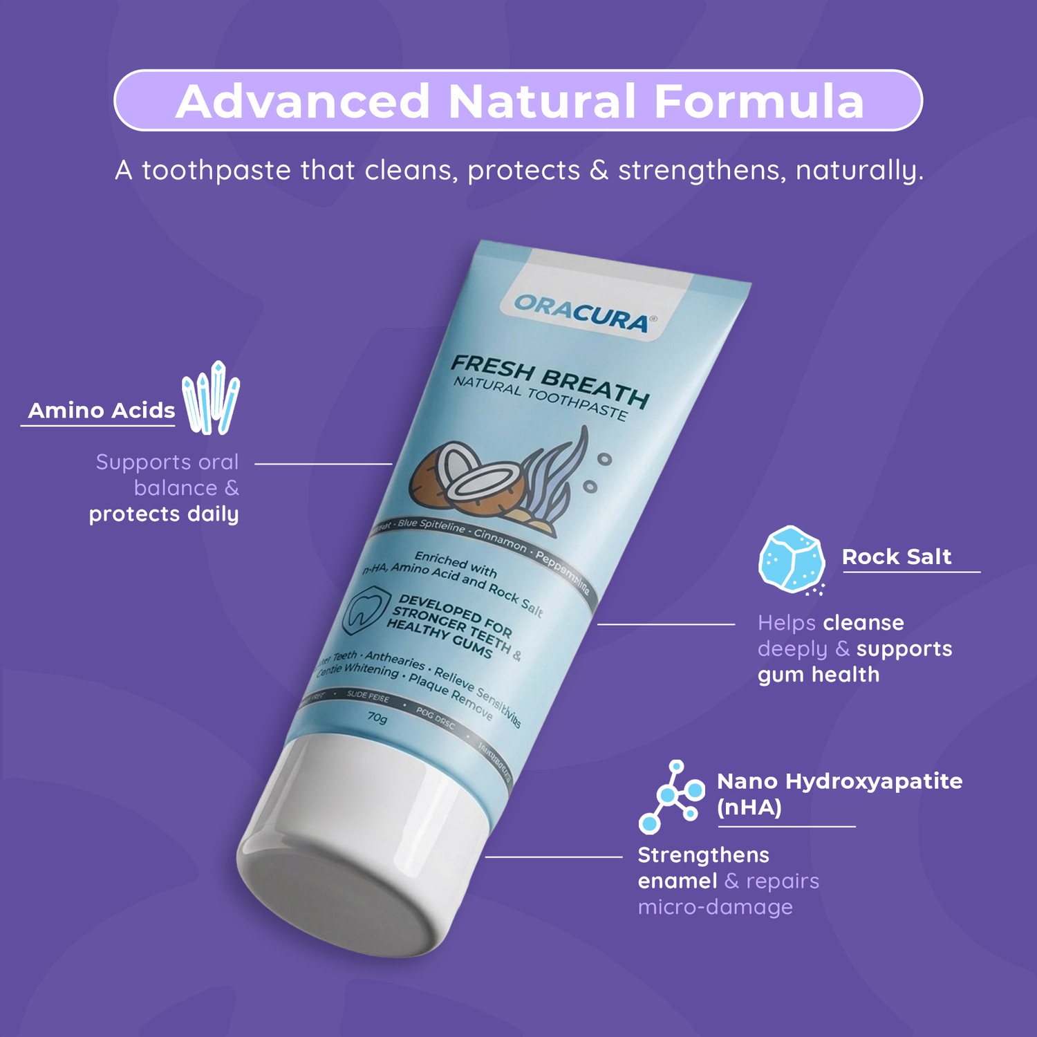 Image of ORACURA Natural Toothpaste for Fresh Breath (Coconut) | Developed for Stronger Teeth Toothpaste