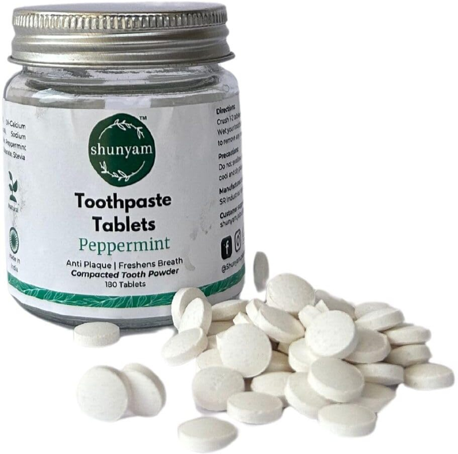 Image of Shunyam Peppermint 180 | SLS-Free, Paraben-Free, Whitening Toothpaste Tablets | Eco-Tab Toothpaste