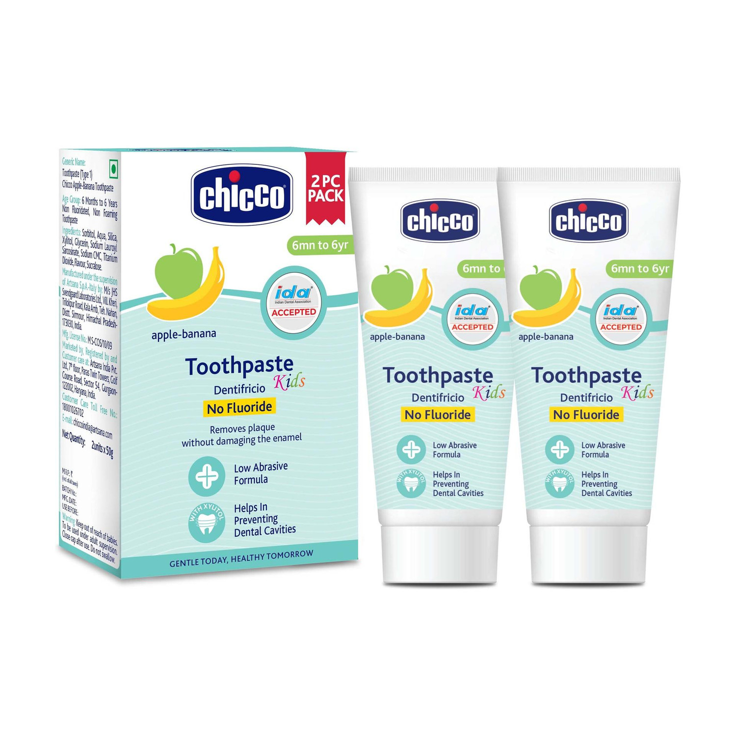 Image of Chicco Toothpaste Apple Banana 6M-6Y NOFL 50G 2P Toothpaste (100 g)
