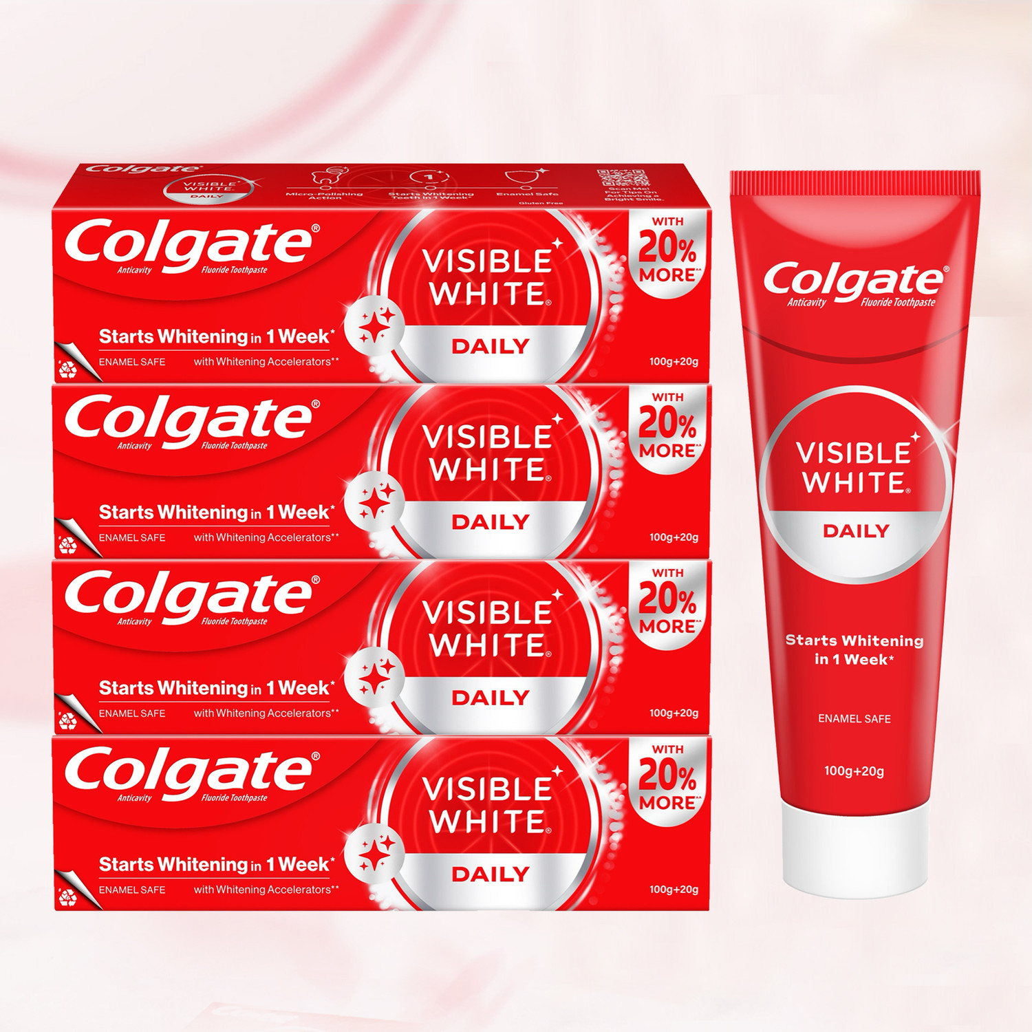Image of Colgate Visible White Tooth paste Teeth Whitening Starts in 1 week, Combo Pack of 4x120g Toothpaste