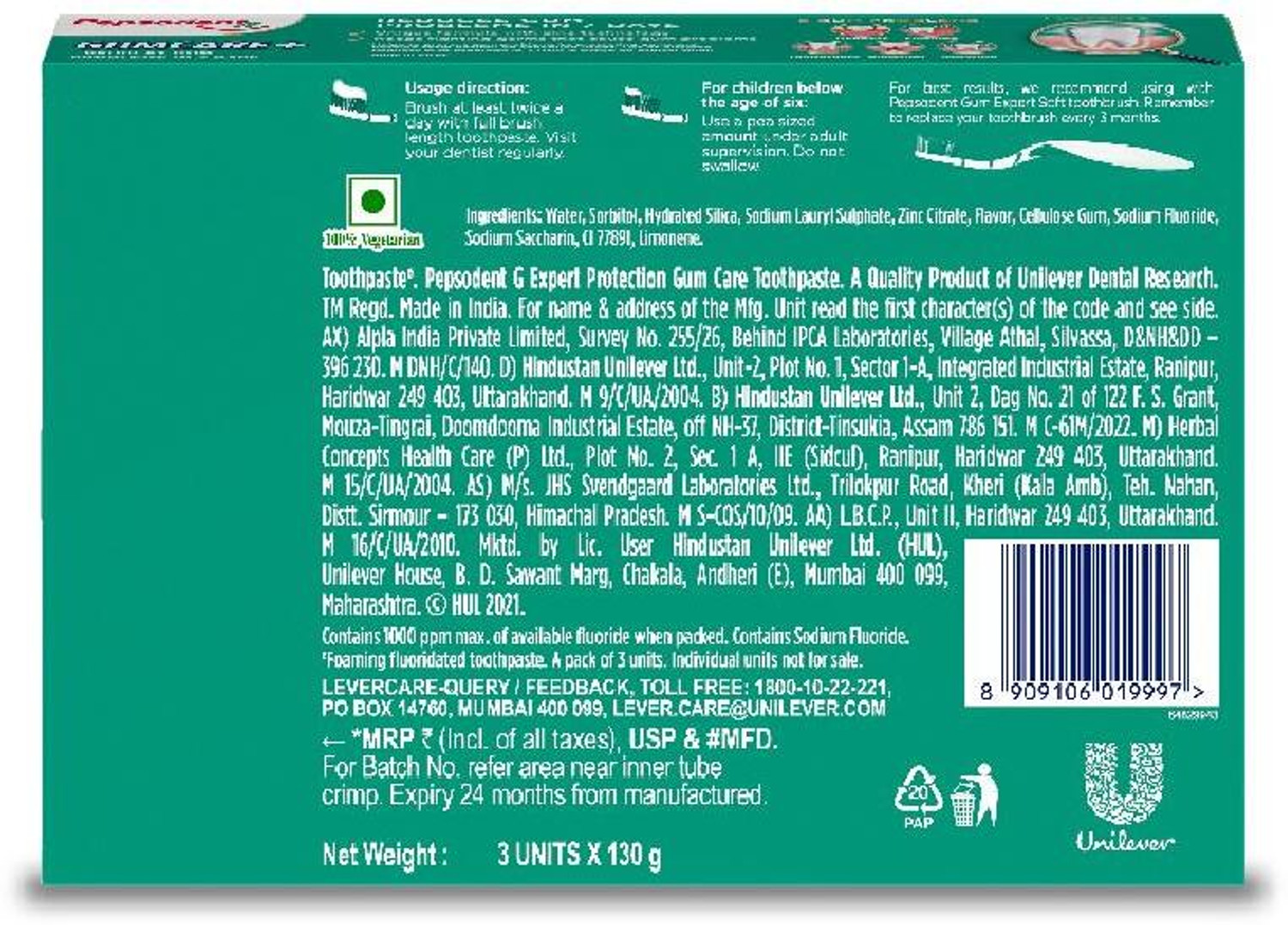 Image of PEPSODENT Gum Care Expert Protection Toothpaste 390G (3x130g) Toothpaste