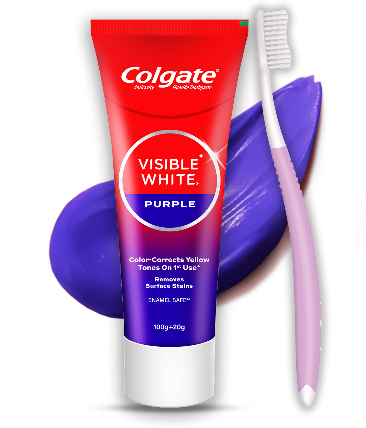 Image of Colgate Visible White Purple , Color-Corrects Yellow Tones on 1st Use and Toothbrush Toothpaste