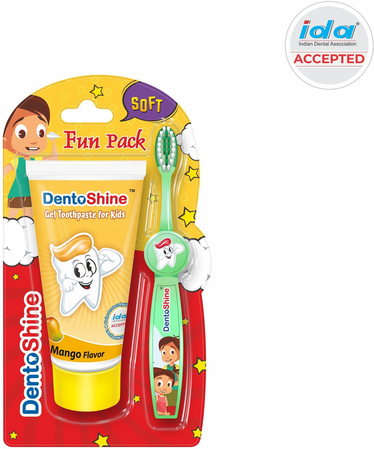 Image of Dentoshine Gel Toothpaste with Toothbrush - Mango | IDA Accepted | Ages 2+ Toothpaste