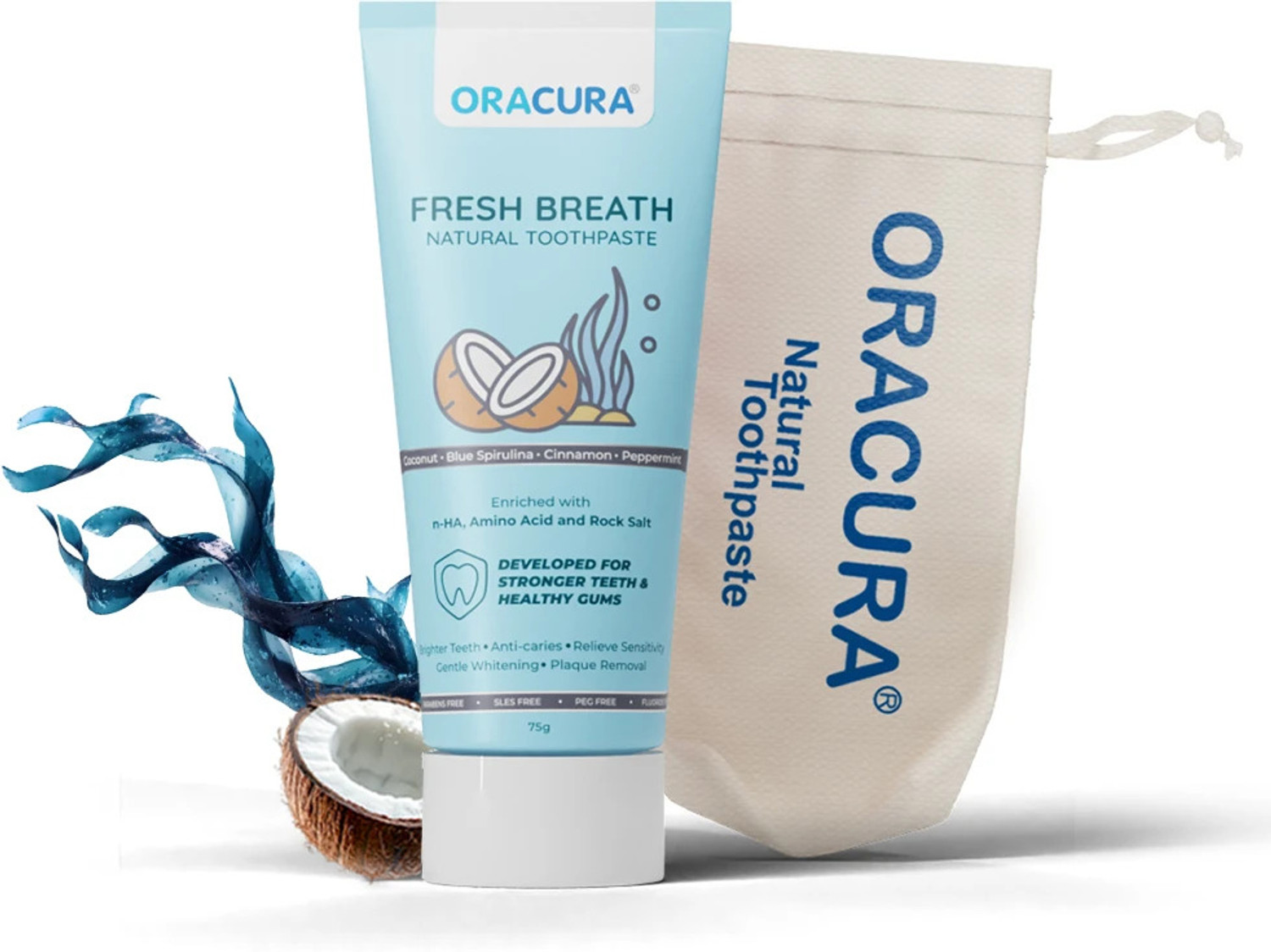 Image of ORACURA Natural Toothpaste for Fresh Breath (Coconut) | Developed for Stronger Teeth Toothpaste