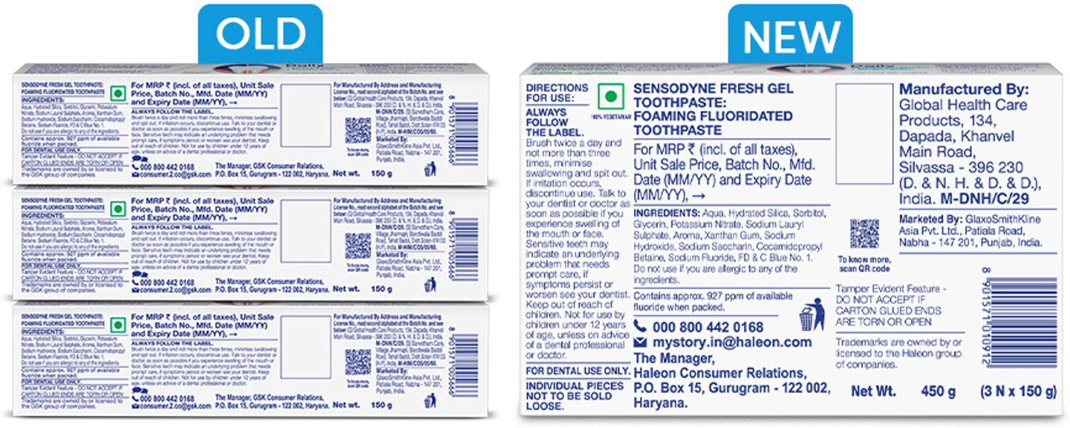 Image of SENSODYNE Fresh Gel Toothpaste Combo for Max Freshness, Daily Sensitivity Protection Toothpaste