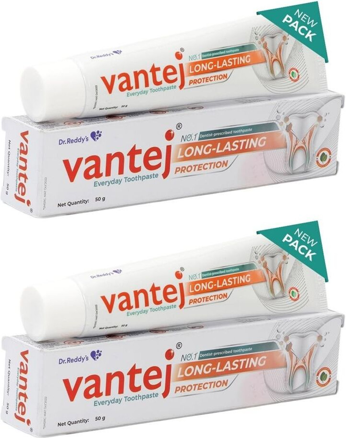 Image of Vantej Dr Reddy's Long Lasting Sensitivity Protection Toothpaste (50g x 2) Toothpaste
