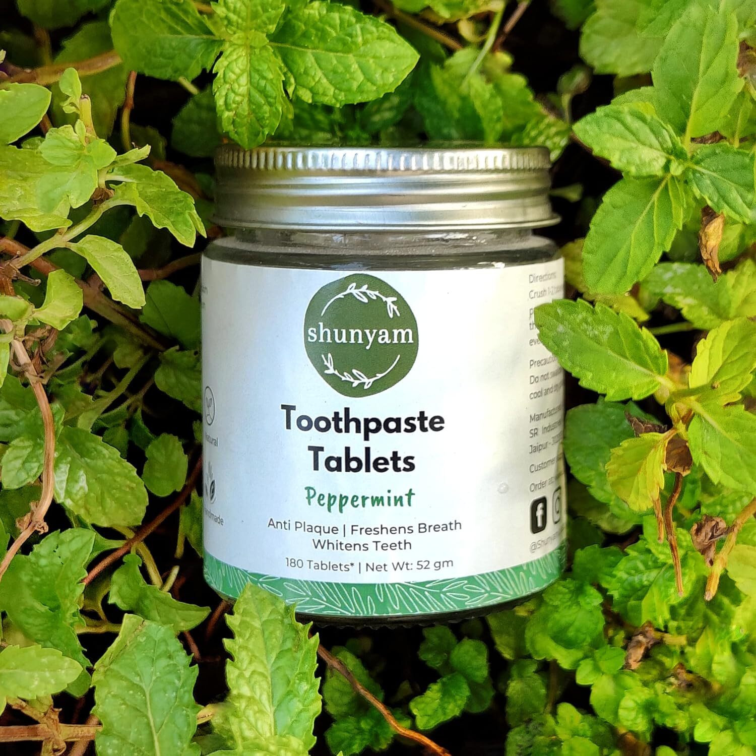 Image of Shunyam Peppermint 180 | SLS-Free, Paraben-Free, Whitening Toothpaste Tablets | Eco-Tab Toothpaste