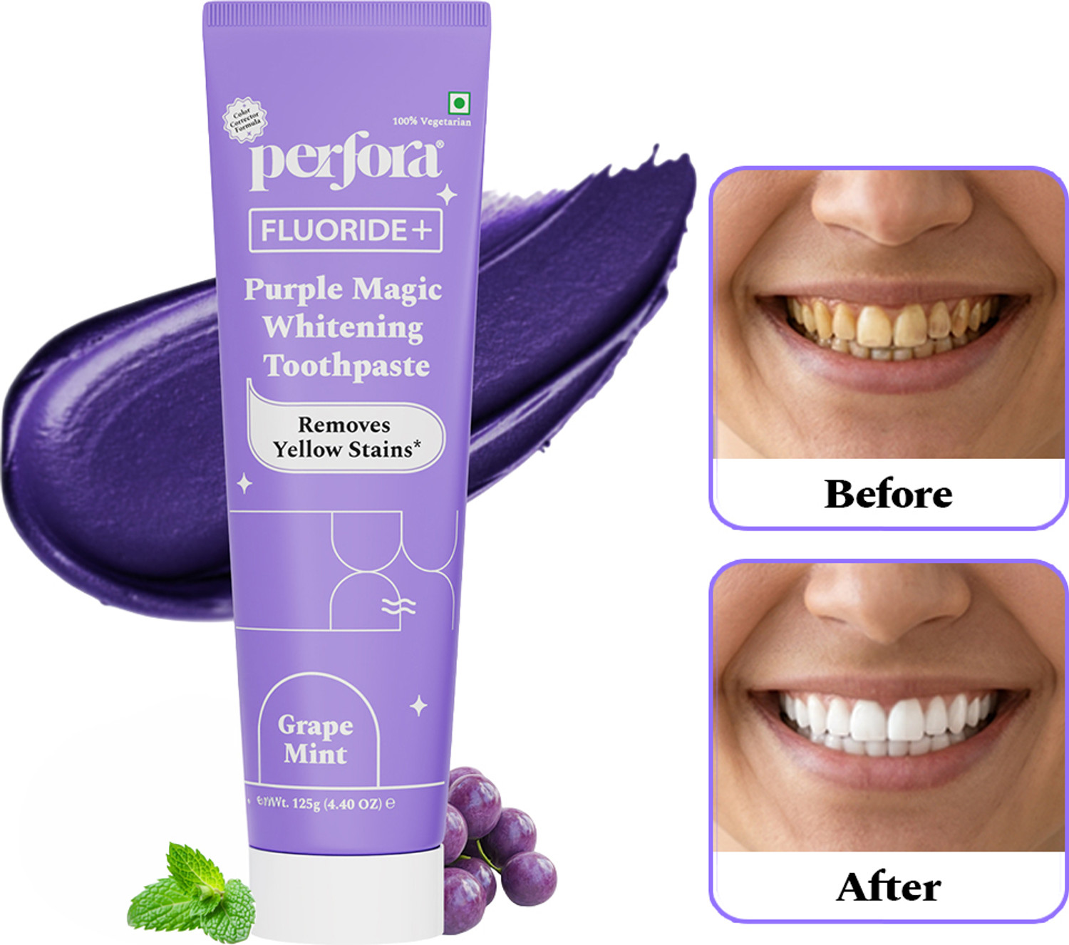 Image of Perfora Purple Whitening Toothpaste, Color Corrector Formula, SLS Free Toothpaste
