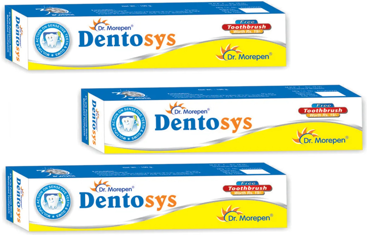 Image of Dentosys new d e n t o s y s toothpaste with toothbrush inside free (pack of 3 *100g) Toothpaste
