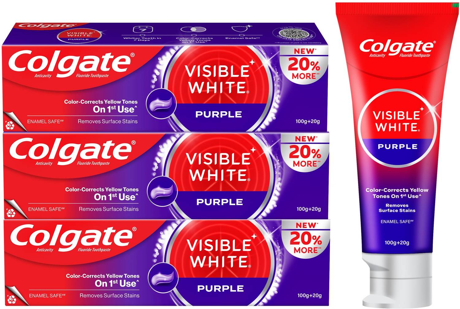 Colgate Visible White Purple Toothpaste Color-Corrects Yellow Ton