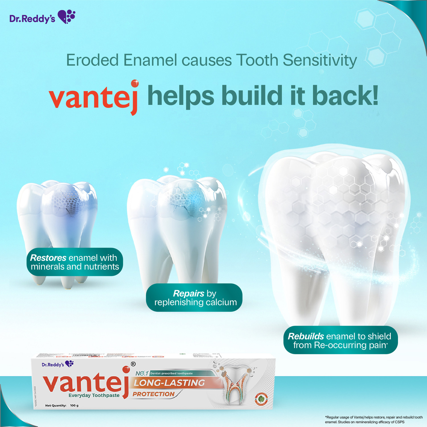 Image of Vantej Dr Reddy's Long Lasting Sensitivity Protection Toothpaste (50g x 2) Toothpaste