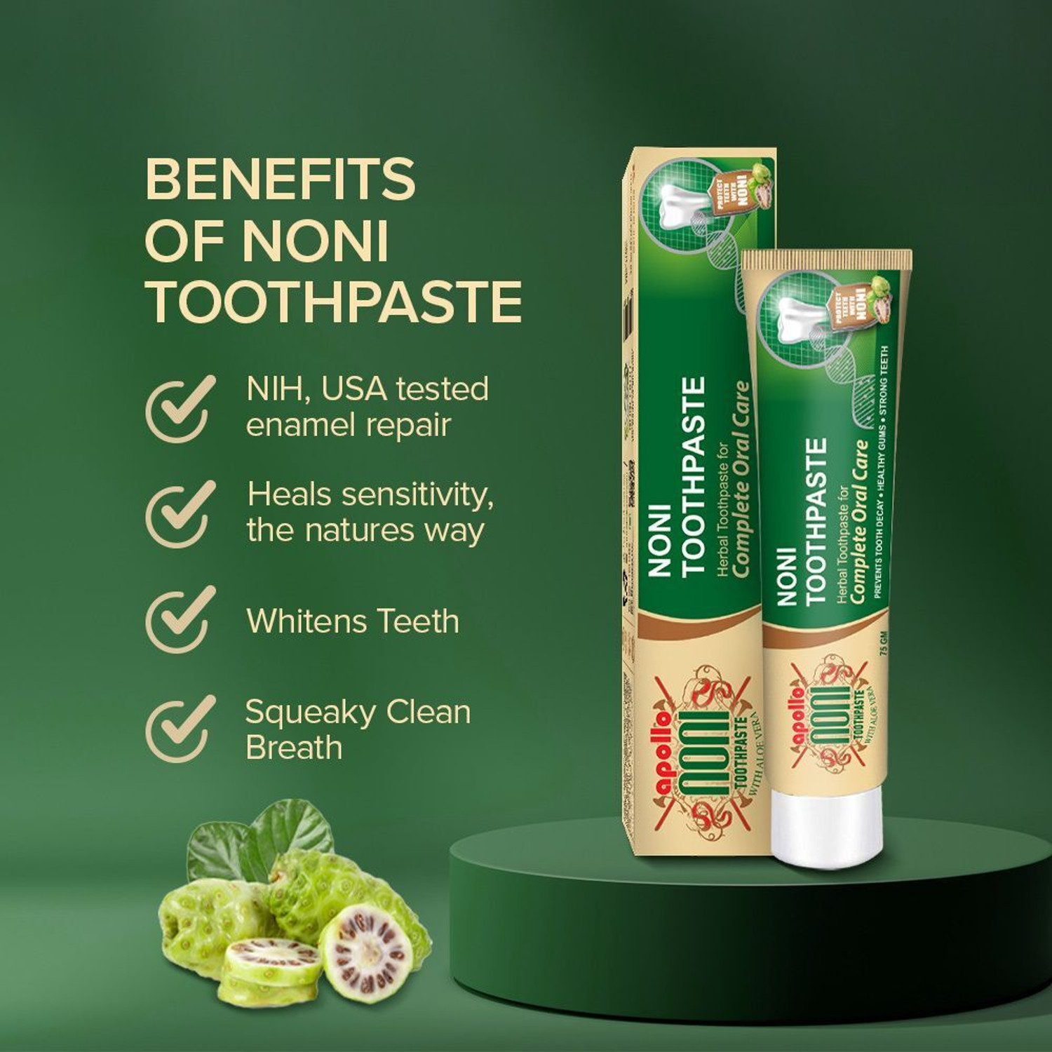 Image of Apollo Noni Toothpaste for Cavity Protection Herbal Toothpaste Toothpaste Pack of 6) Toothpaste