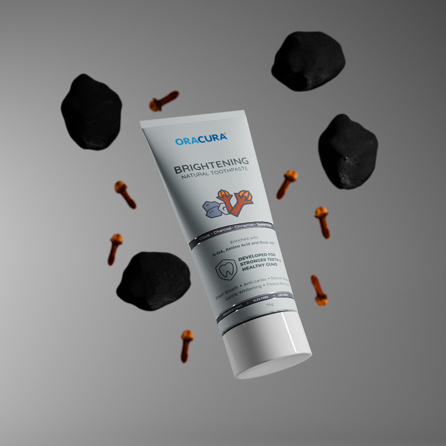 Image of ORACURA Natural Toothpaste for Healthy Gums (Aloe vera+Coconut+Charcoal+Grape) Toothpaste