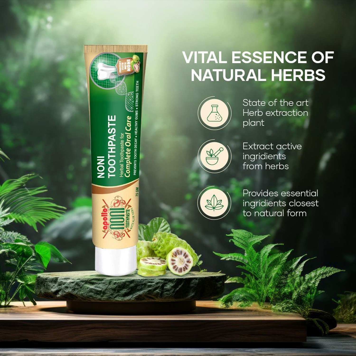 Image of Apollo Noni Toothpaste for Cavity Protection Herbal Toothpaste Toothpaste Pack of 6) Toothpaste