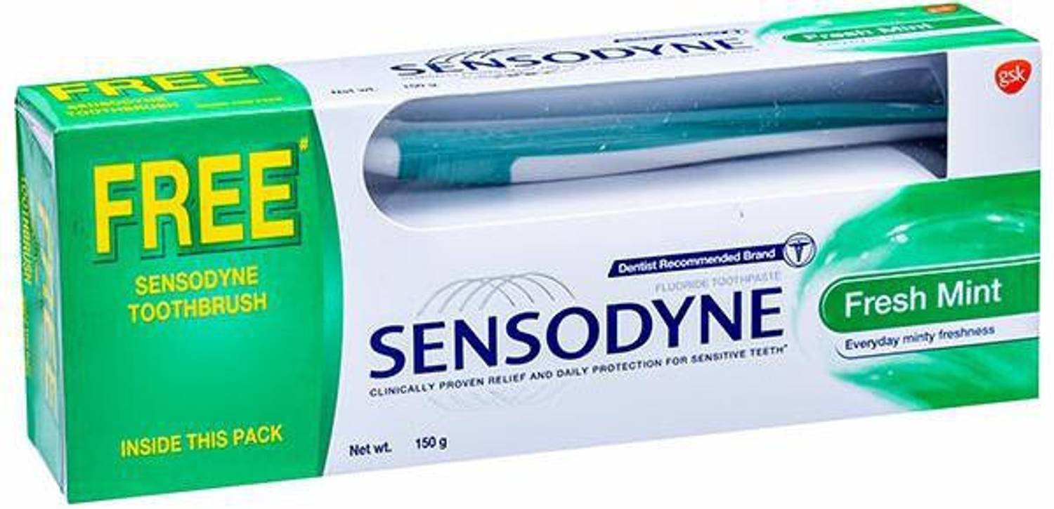 SENSODYNE FRESH MINT 150G TOOTHPASTE WITH FREE SENSODYNE BRUSH INSIDE