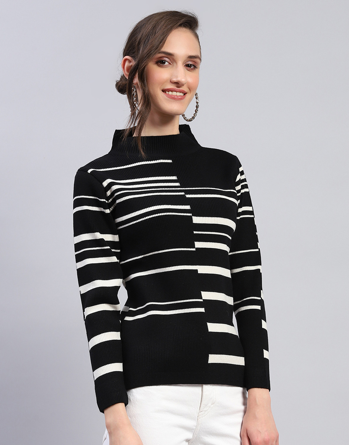 Image of MONTE CARLO Casual Striped Women Black Top