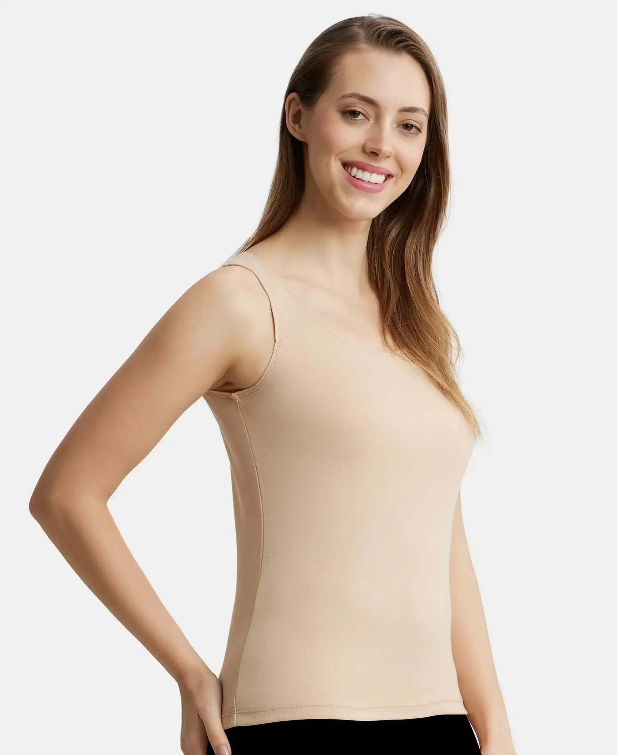 Image of JOCKEY Casual Sleeveless Solid Women Beige Top