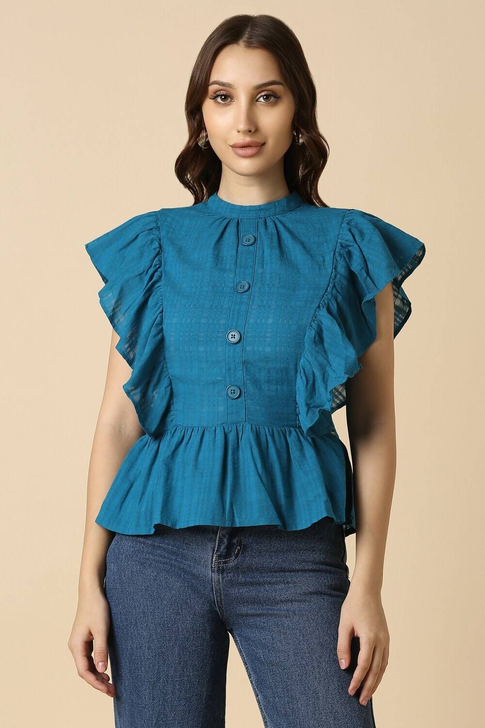 Allen Solly Casual Self Design Women Blue Top