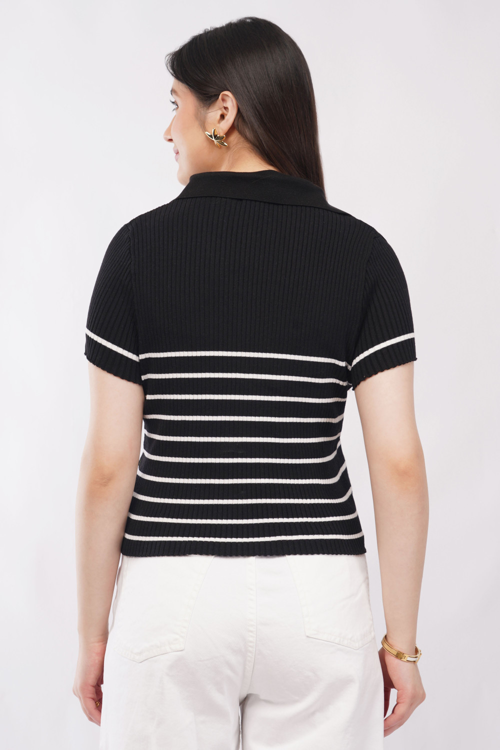 Image of IROZI Casual Striped Women Black Top