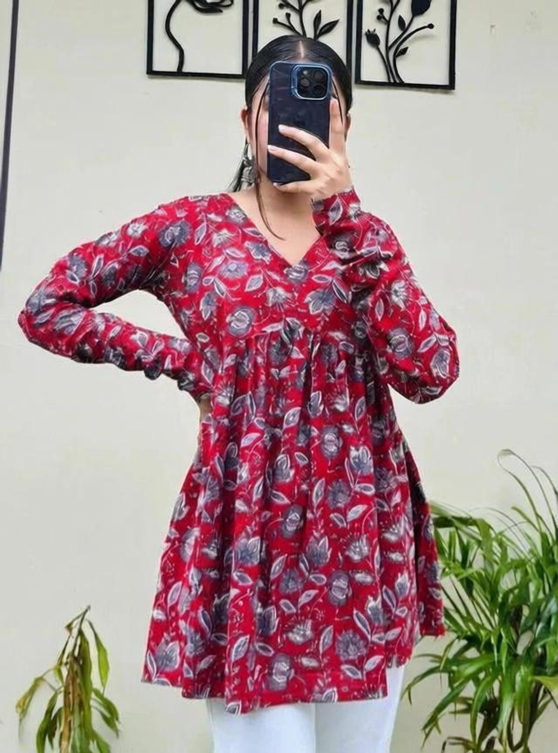 Image of Aadinath Fashion Casual Printed, Ethnic Motifs Women Red Top