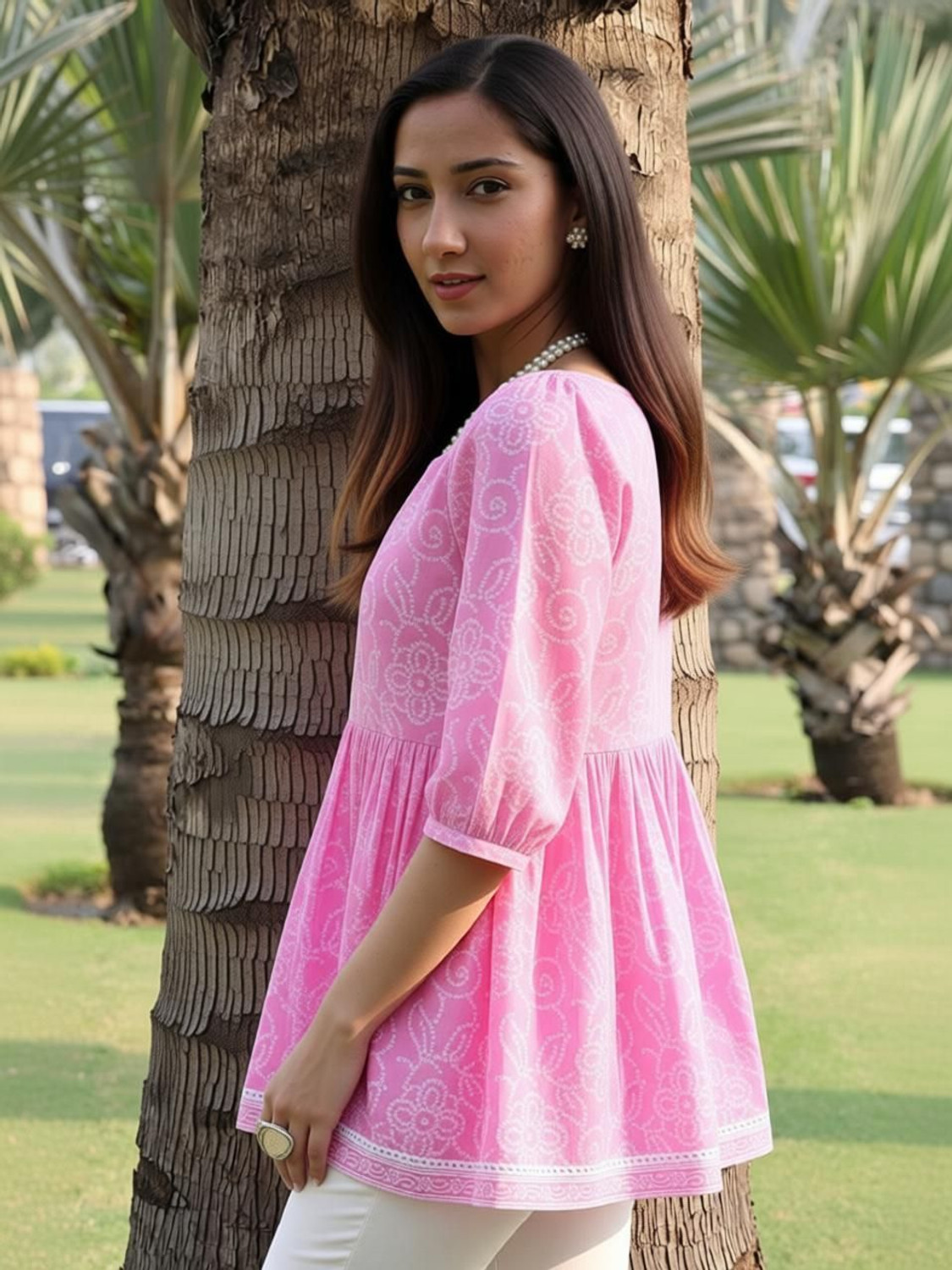 Image of PARI A1 Party Printed Women Pink Top