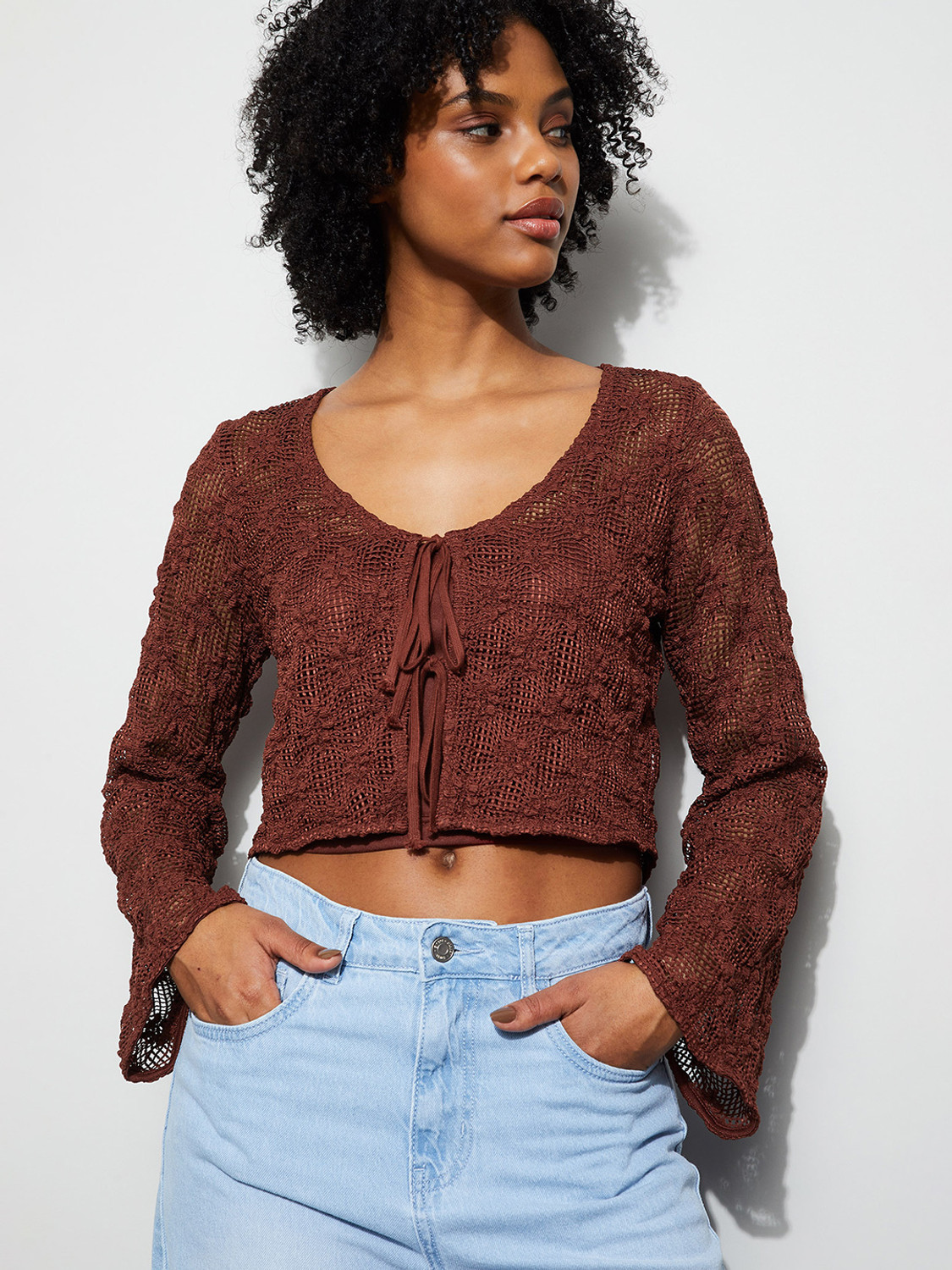 Image of Ginger by Lifestyle Casual Self Design Women Brown Top