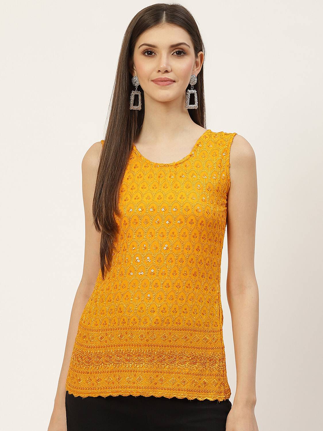 BRINNS Casual Embellished Women Yellow Top