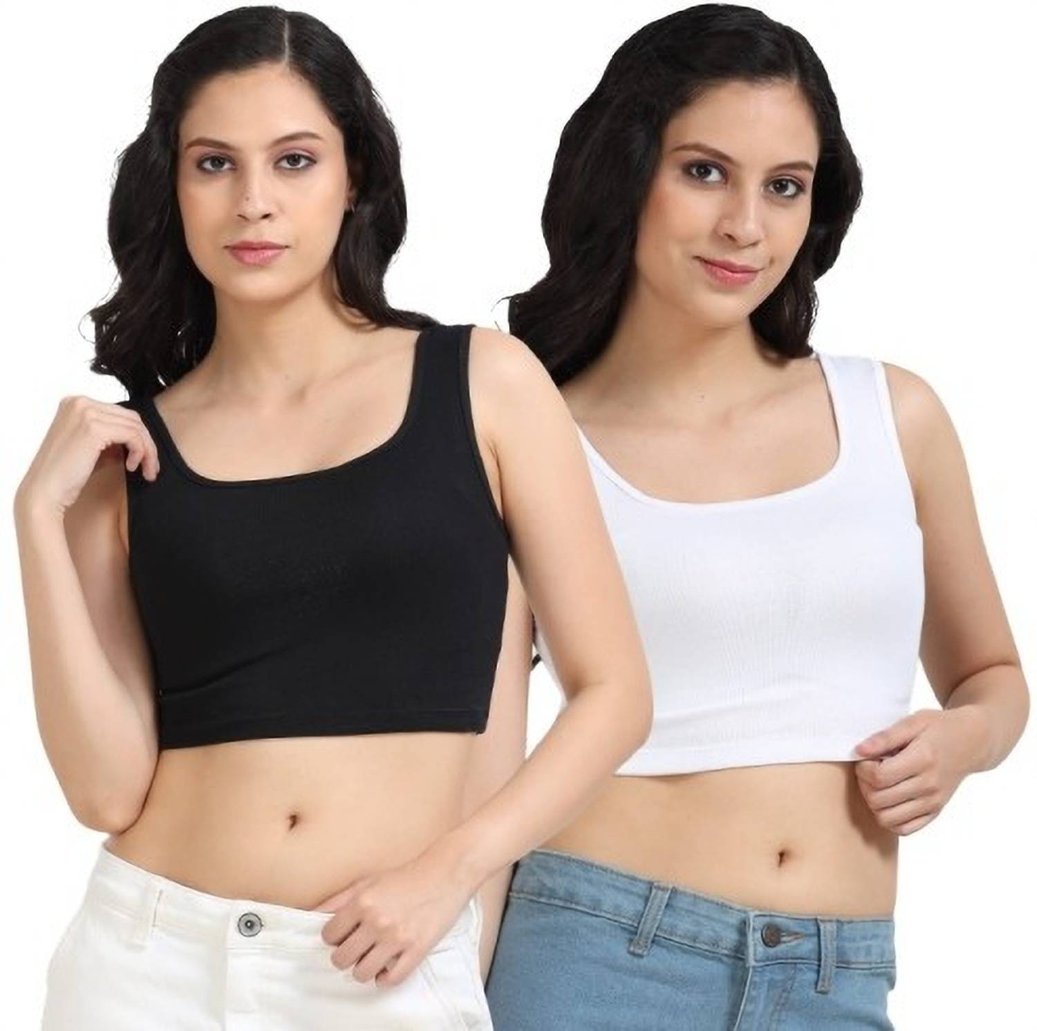 Pack of 2 Casual Sleeveless Solid Women White, Black Top