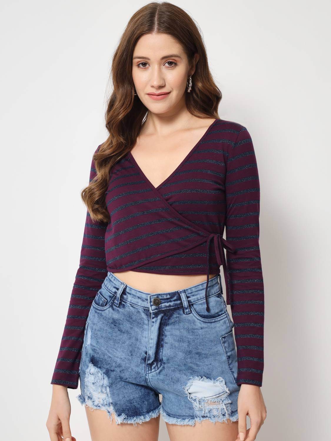 CHARMGAL Casual Striped Women Purple Top