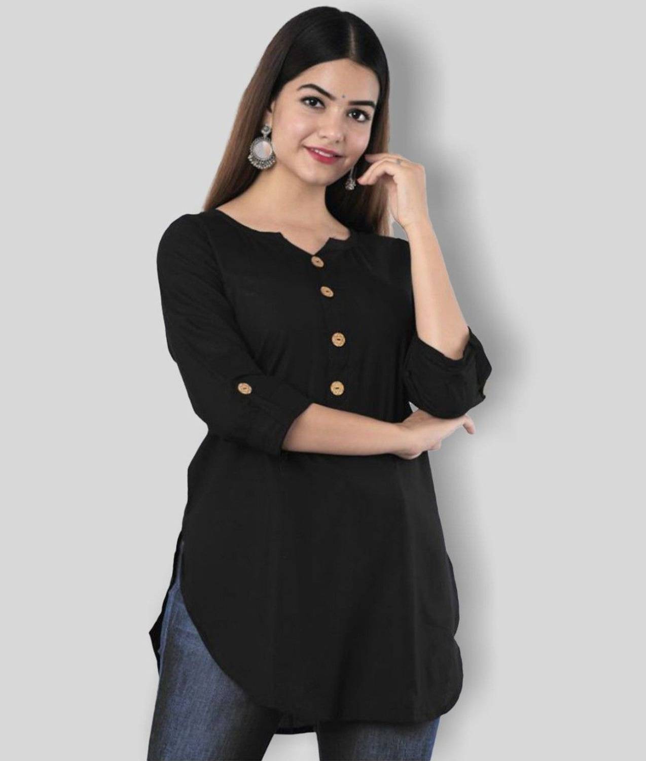 SHIREEN COLLECTION Casual Regular Sleeves Solid Women Black Top
