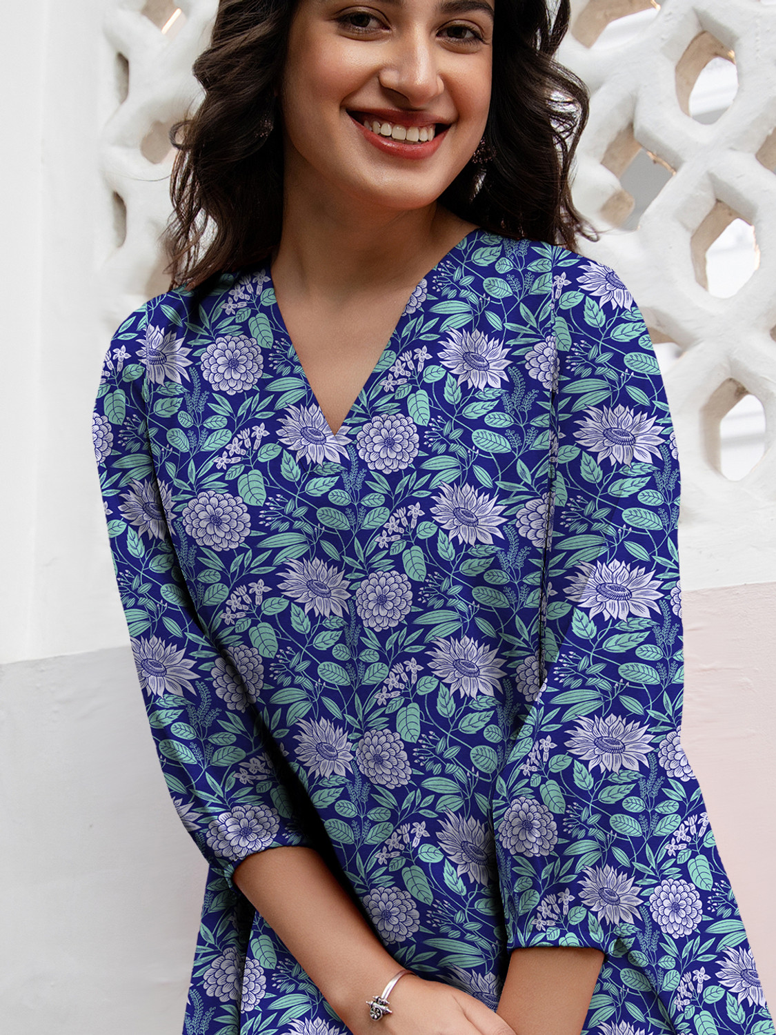 Image of Janasya Casual Floral Print Women Blue Top