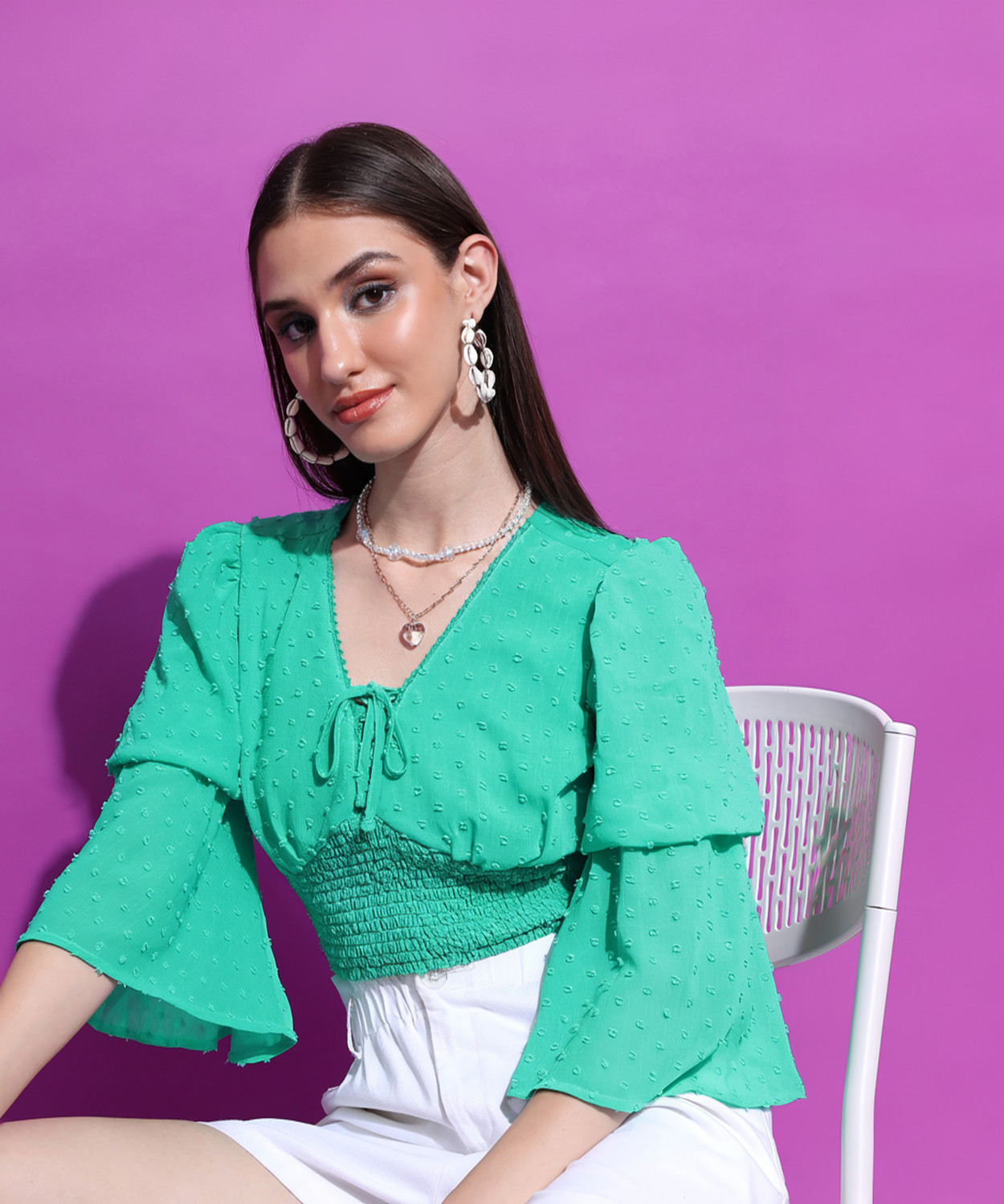 Image of Tokyo Talkies Casual Solid Women Green Top