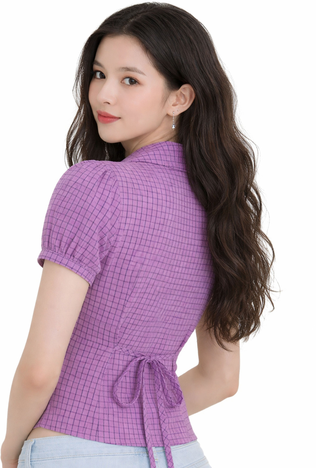 Image of EZLIA Casual Checkered Women Purple Top
