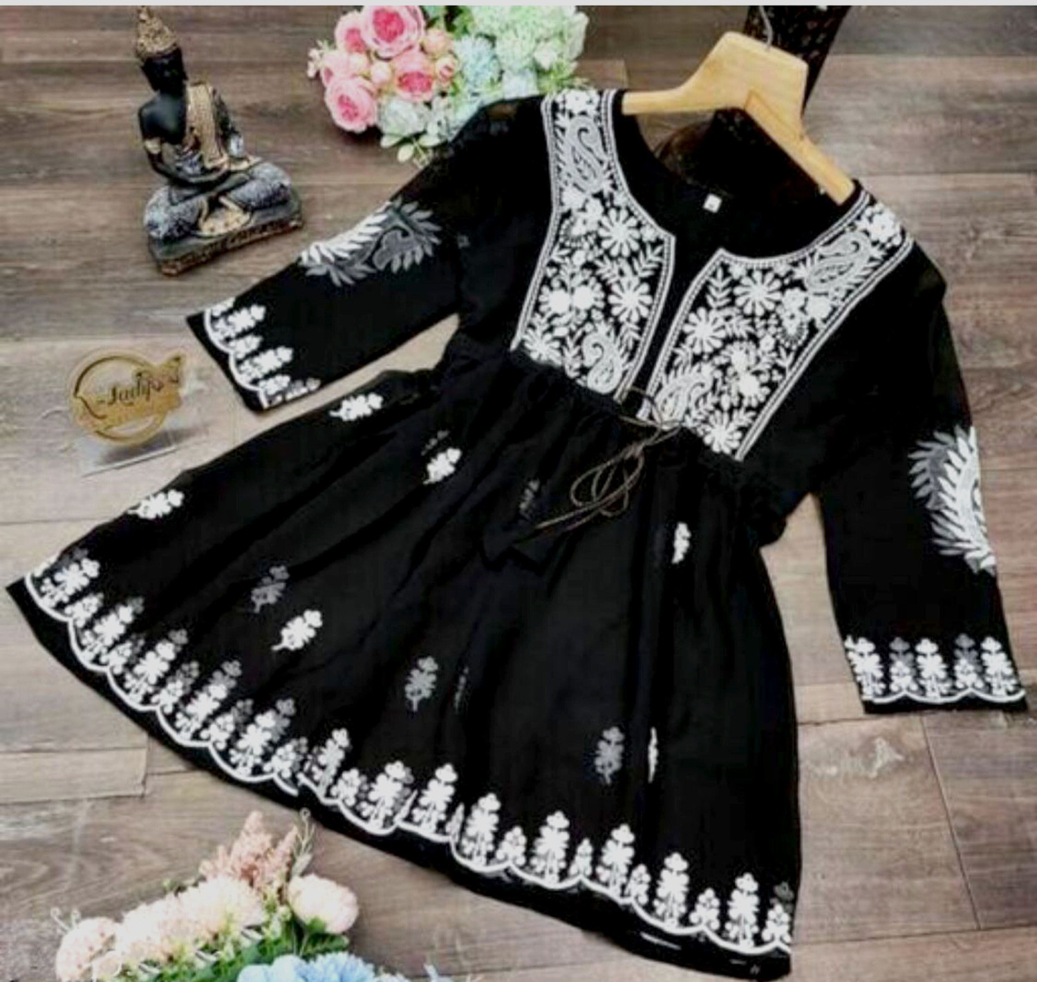 Image of KRULRIN Casual Embroidered Women Black Top