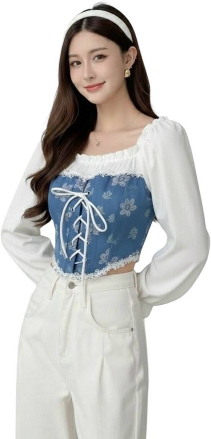 1111 Label Casual Floral Print Women White Top