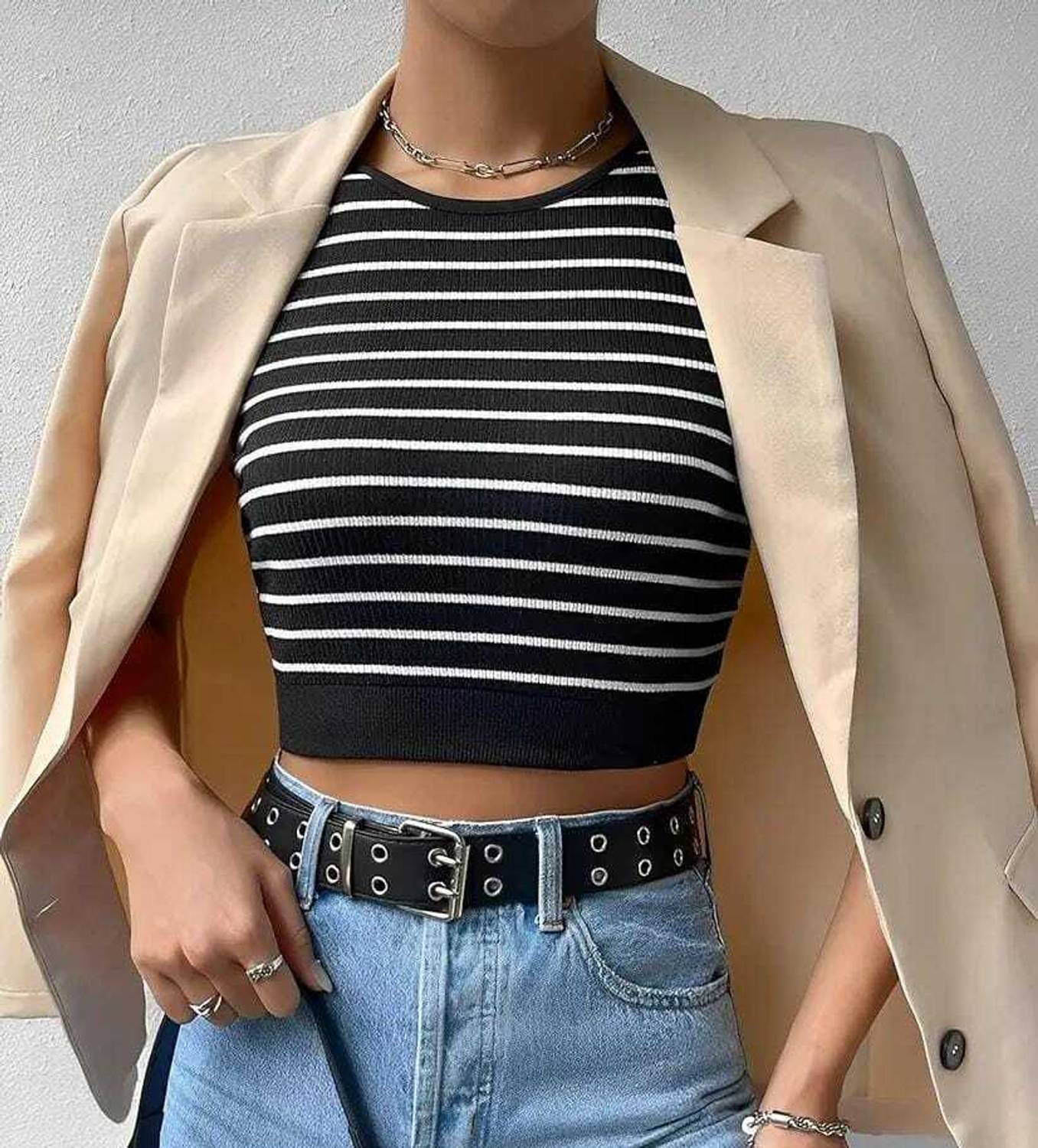 Baeship Casual Striped Women Black Top