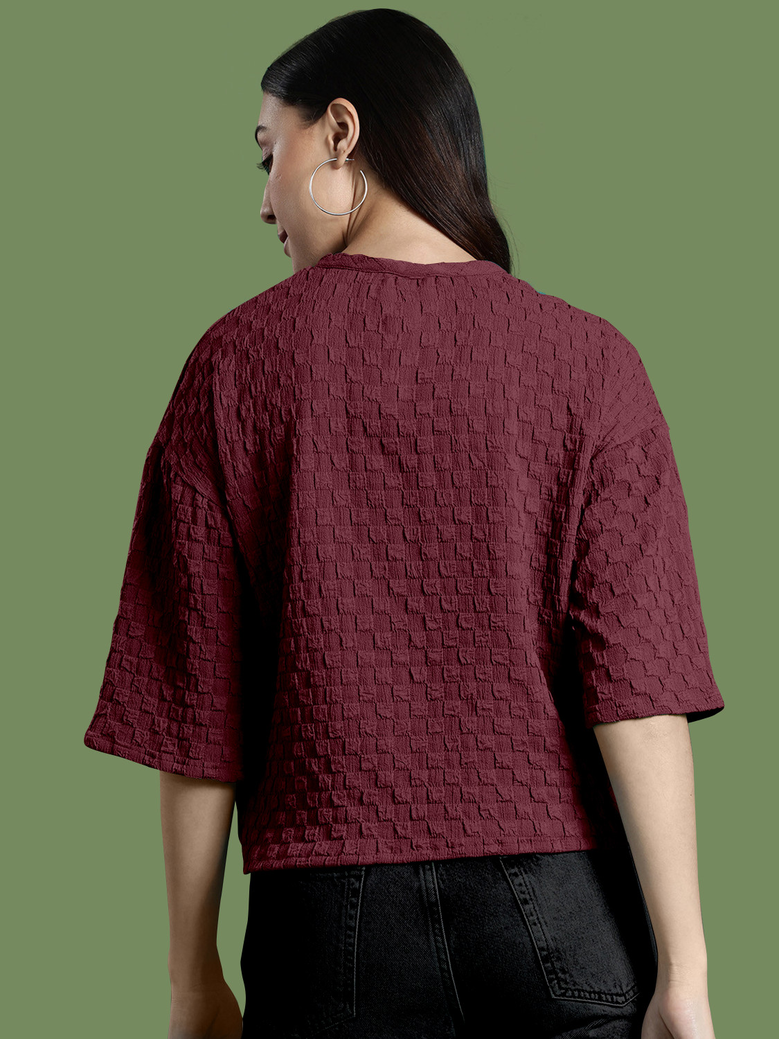 Image of FYRO Casual Self Design Women Maroon Top