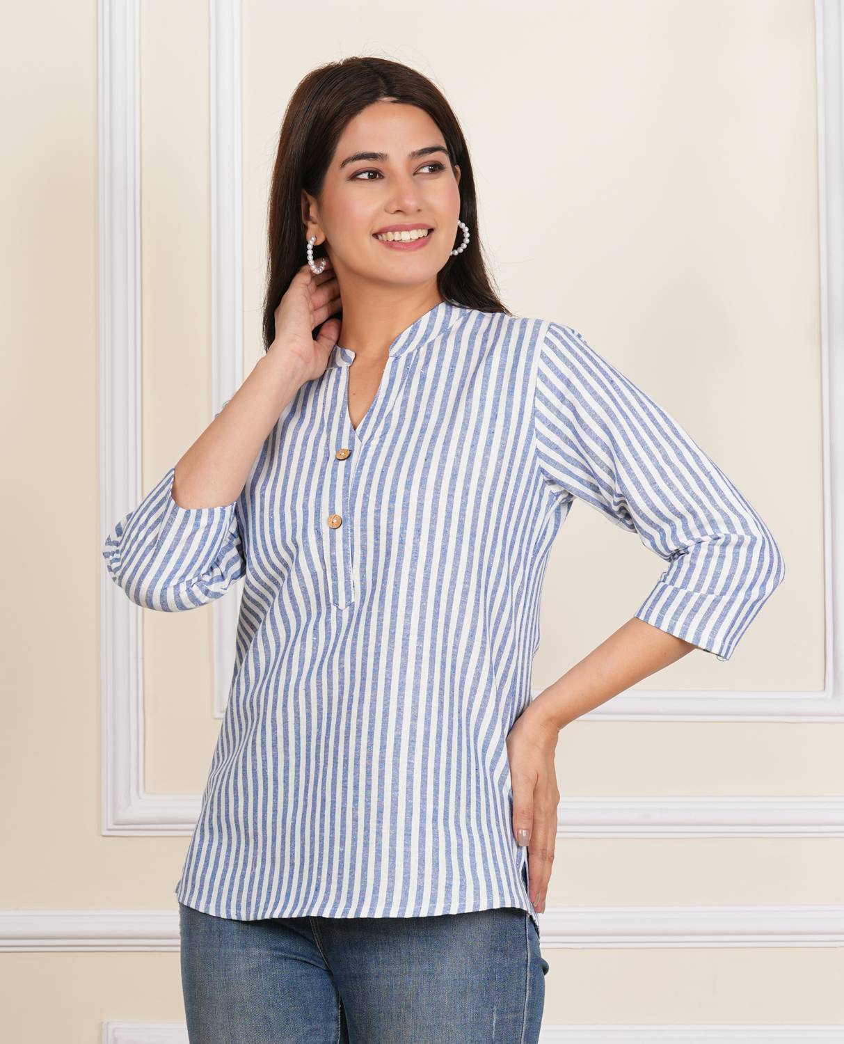amaya creative center Casual Striped Women Blue Top