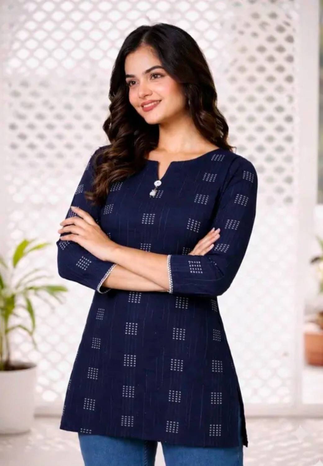 ONLINESHOPPING Women Printed Cotton Blend Straight Kurta (Dark Bl