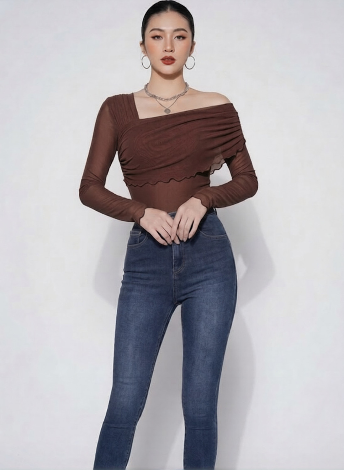Image of urban streetwear Party Self Design Women Brown Top