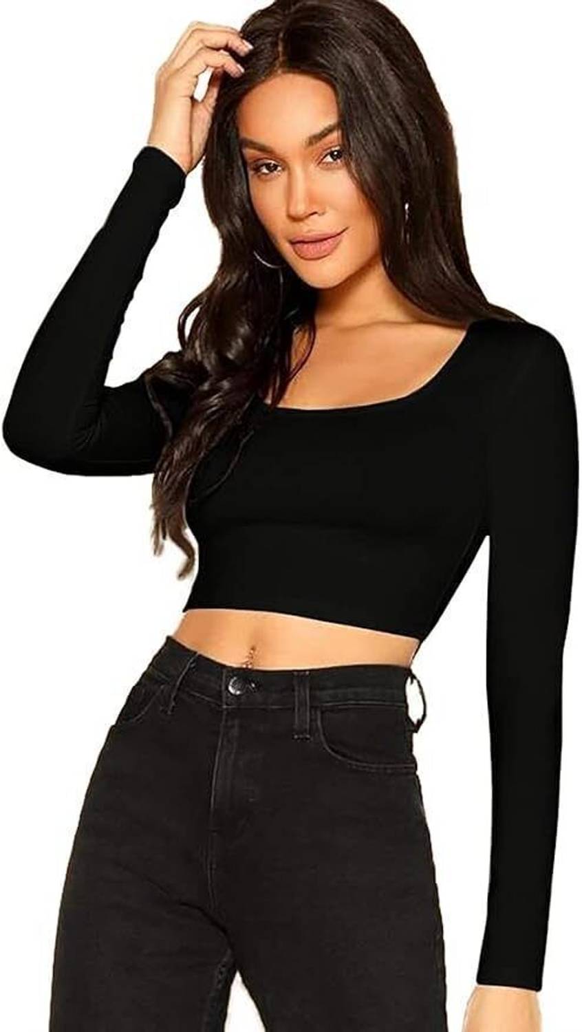 DUDSTUCKER Casual Regular Sleeves Solid Women Black Top