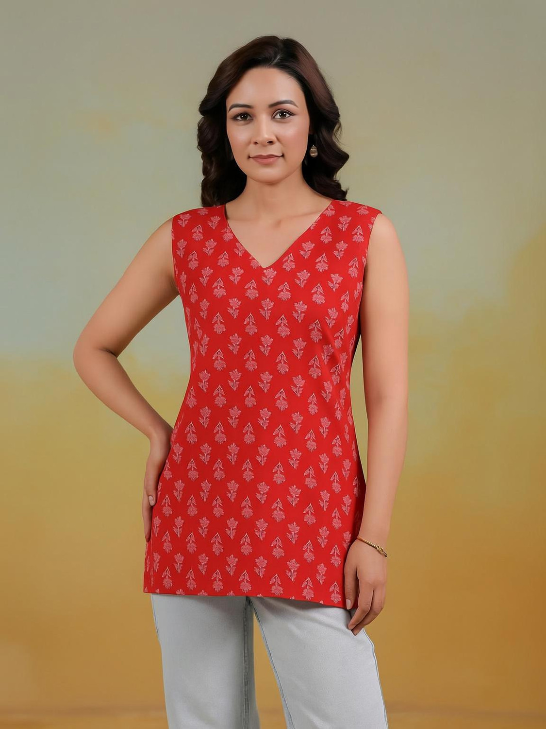 Image of SANGOURI Women Floral Print Straight Kurta
